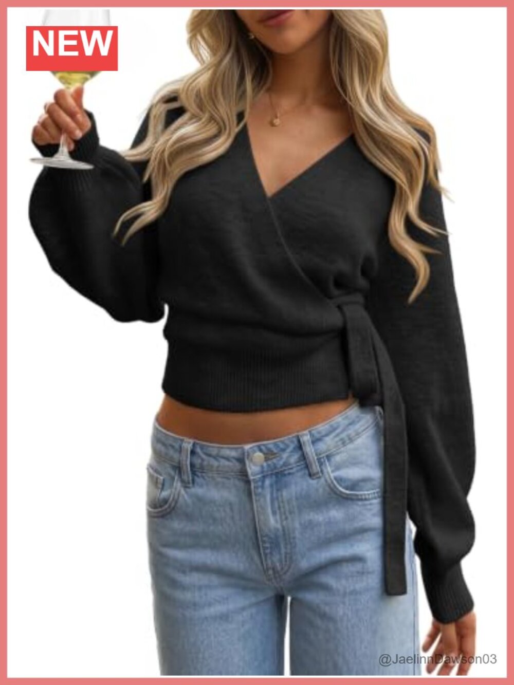 Women's Wrap Cropped V-Neck Pullover Sweater Long Sleeve Soft Knit